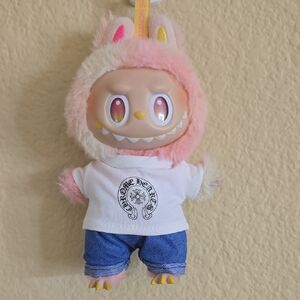 Labubu Clothes - White Top With Denim Look Shorts *Labubu Not Included*